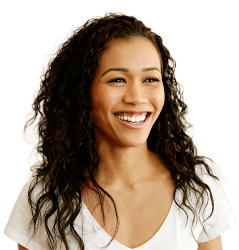 Smiling woman in white shirt