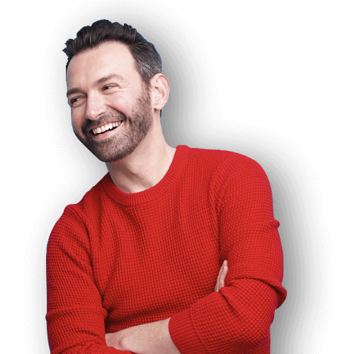 Smiling man in red sweater